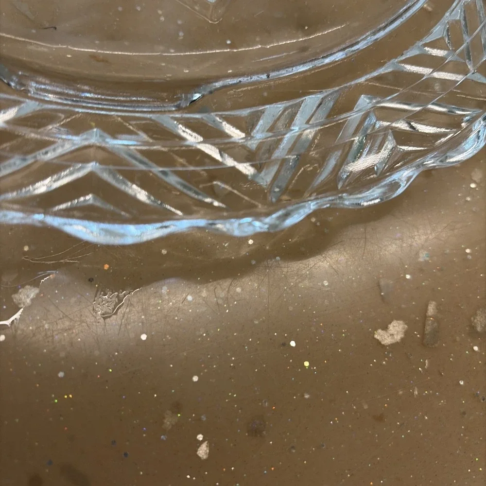 Federal Glass Snowflake Star Chevron Cake Plate Scalloped Edge Vintage Serving